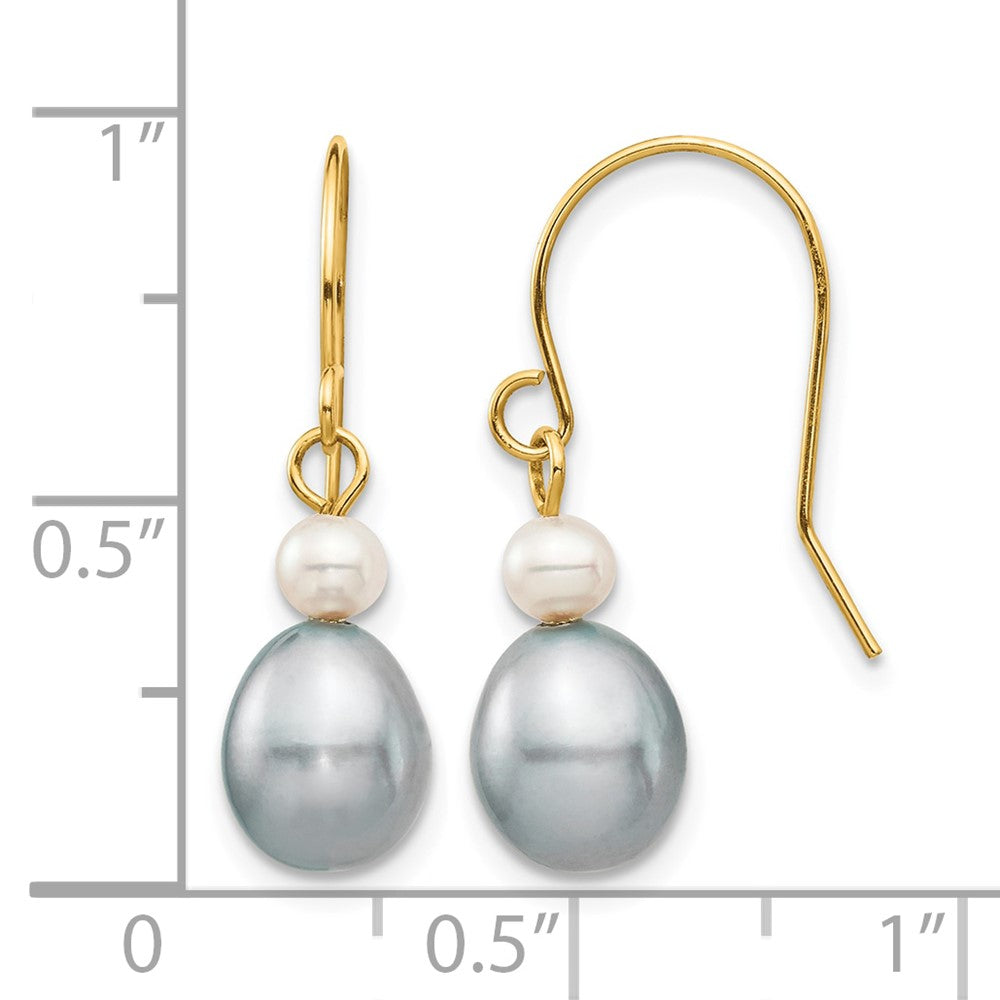 14k 4-7mm White/Grey Round/Rice FW Cultured Pearl Dangle Earrings