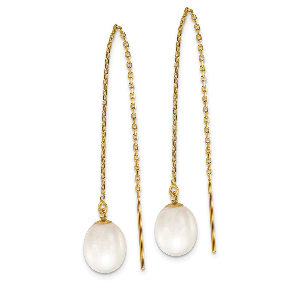 14k 7-8mm White Rice FW Cultured Pearl Cable Chain Threader Earrings