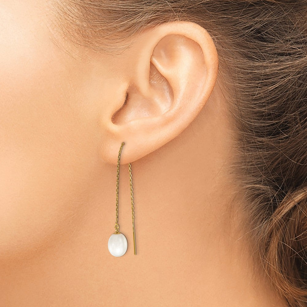 14k 7-8mm White Rice FW Cultured Pearl Cable Chain Threader Earrings