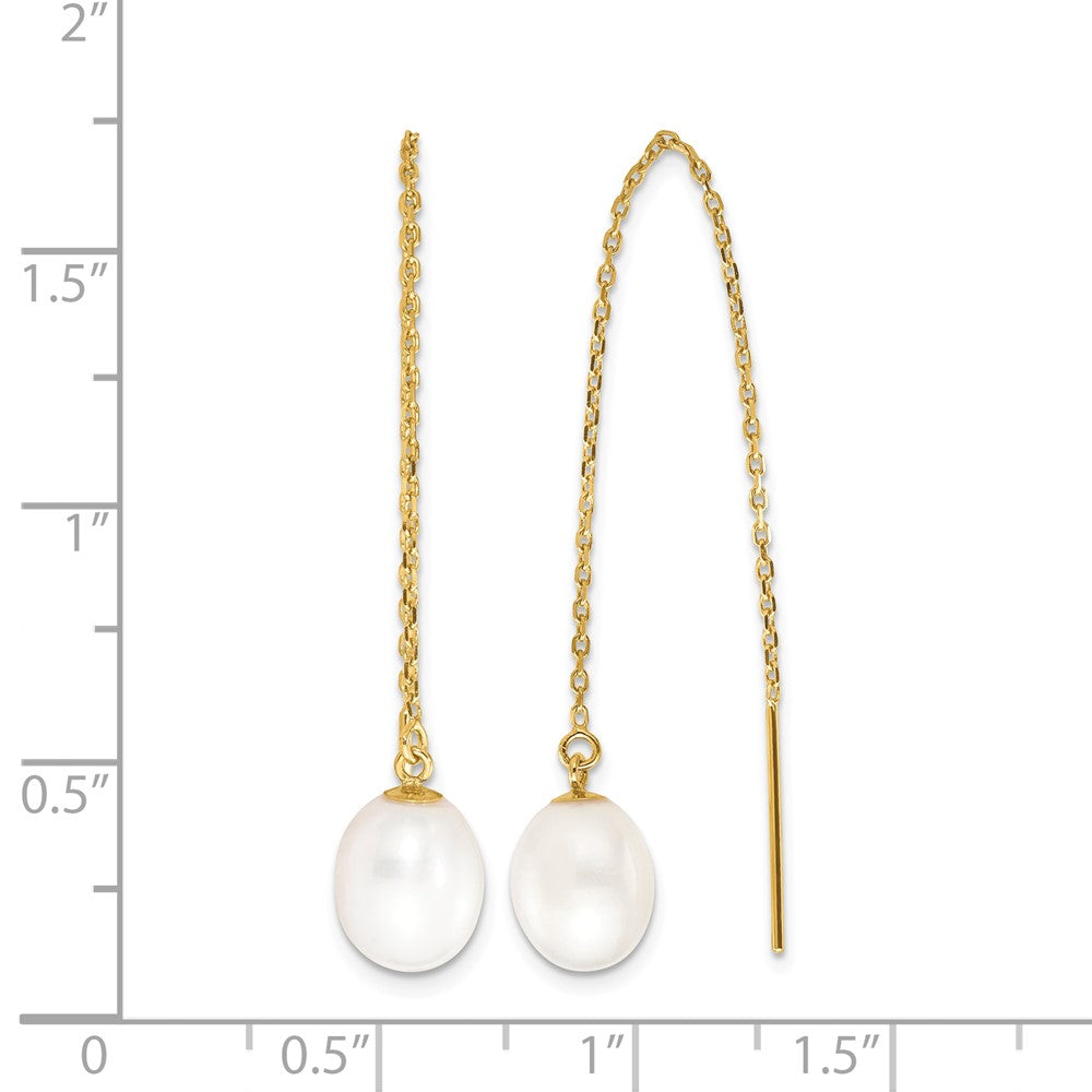 14k 7-8mm White Rice FW Cultured Pearl Cable Chain Threader Earrings