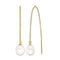14k 7-8mm White Rice FW Cultured Pearl Cable Chain Threader Earrings