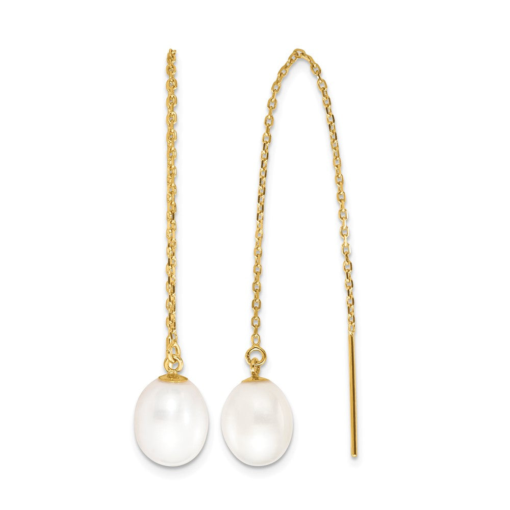 14k 7-8mm White Rice FW Cultured Pearl Cable Chain Threader Earrings