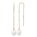14k 7-8mm White Rice FW Cultured Pearl Box Chain Threader Earrings