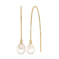 14k 7-8mm White Teardrop FW Cultured Pearl Box Chain Threader Earrings