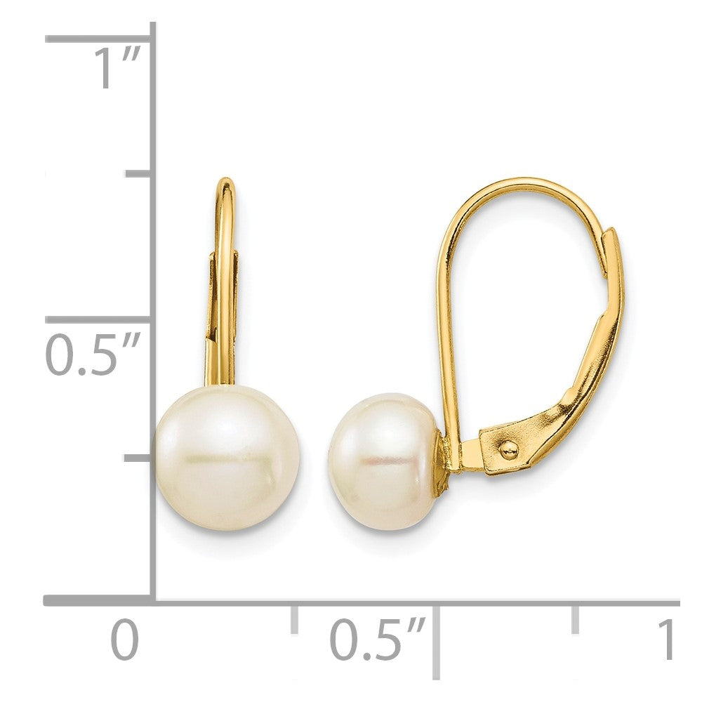 14K 6-7mm White Button Freshwater Cultured Pearl Leverback Earrings