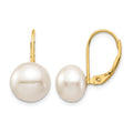 14K 9-10mm White Button Freshwater Cultured Pearl Leverback Earrings