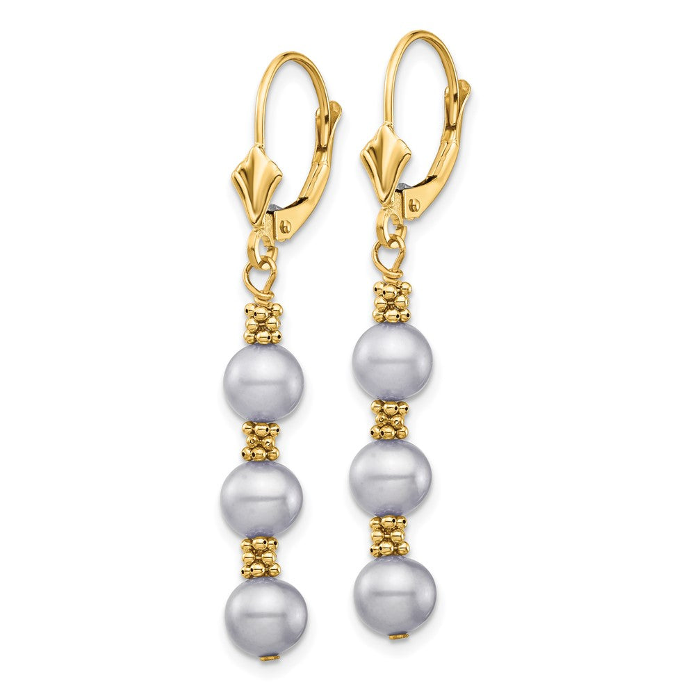 14k 5-6mm Grey Semi-round Freshwater Cultured Pearl Leverback Earrings