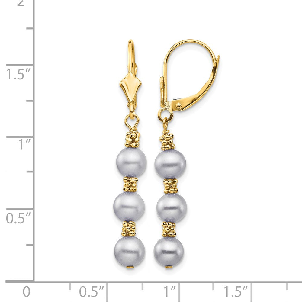 14k 5-6mm Grey Semi-round Freshwater Cultured Pearl Leverback Earrings
