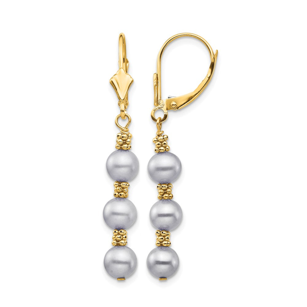 14k 5-6mm Grey Semi-round Freshwater Cultured Pearl Leverback Earrings