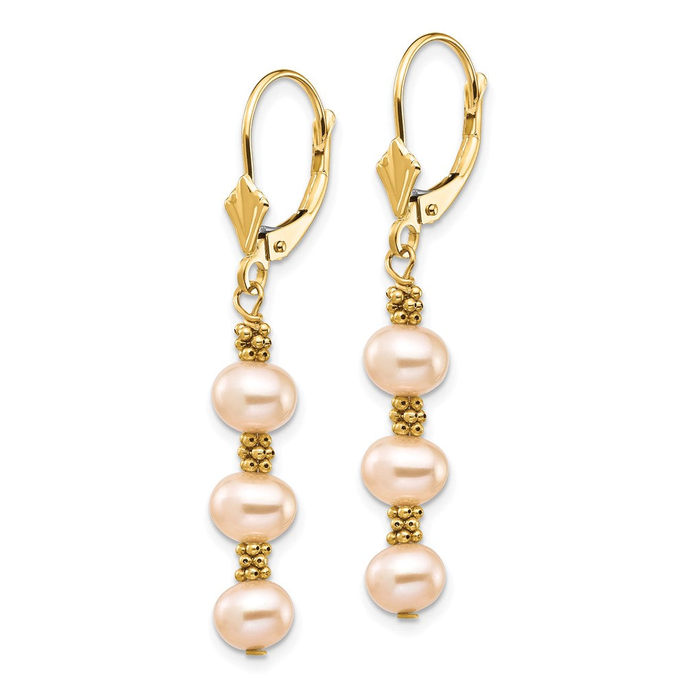 14K 5-6mm Pink Semi-round Freshwater Culutured Pearl Leverback Earrings