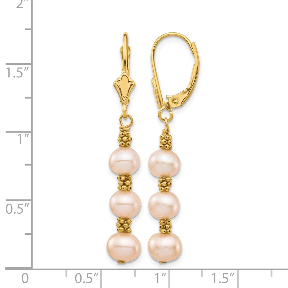 14K 5-6mm Pink Semi-round Freshwater Culutured Pearl Leverback Earrings