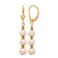 14K 5-6mm Pink Semi-round Freshwater Culutured Pearl Leverback Earrings