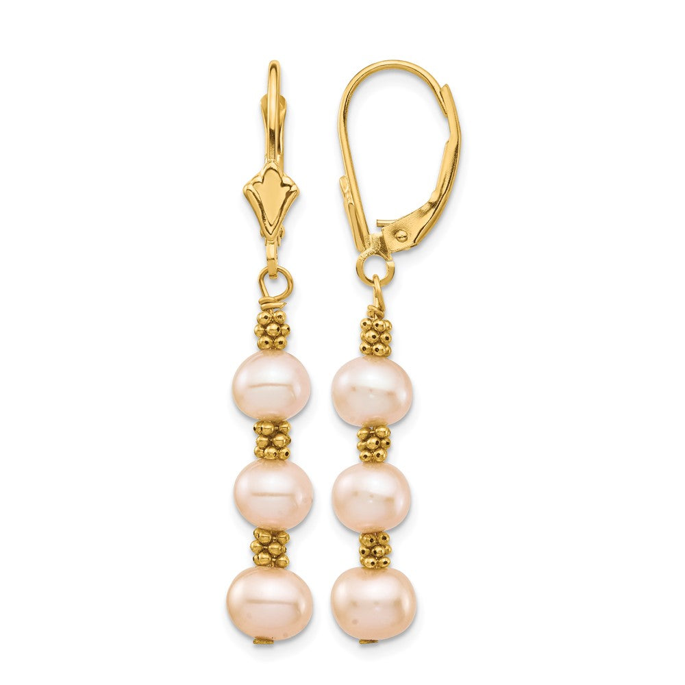 14K 5-6mm Pink Semi-round Freshwater Culutured Pearl Leverback Earrings