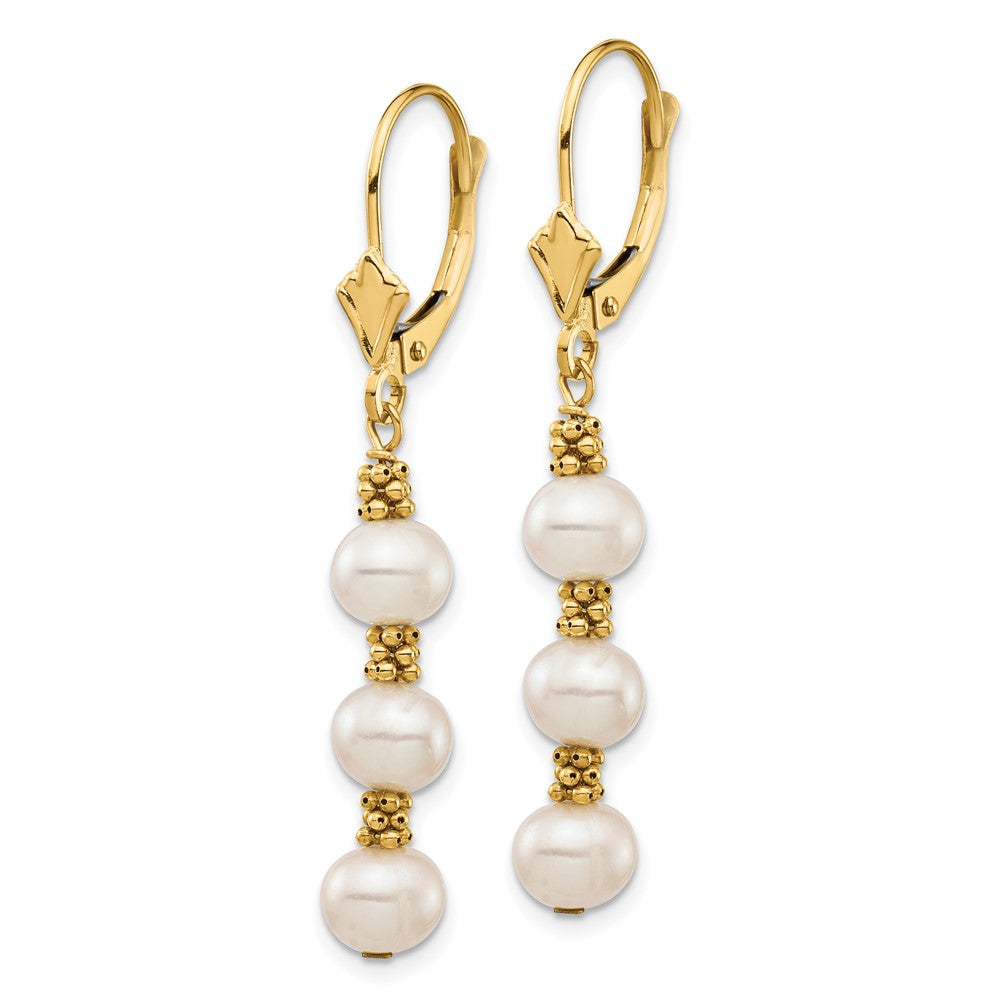 14k 5-6mm White Semi-round Freshwater Cultured Pearl Leverback Earrings