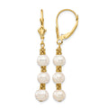 14k 5-6mm White Semi-round Freshwater Cultured Pearl Leverback Earrings