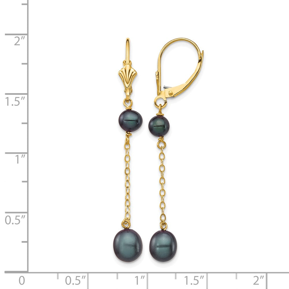 14K 5-7mm Black Rice Freshwater Cultured Pearl Leverback Earrings