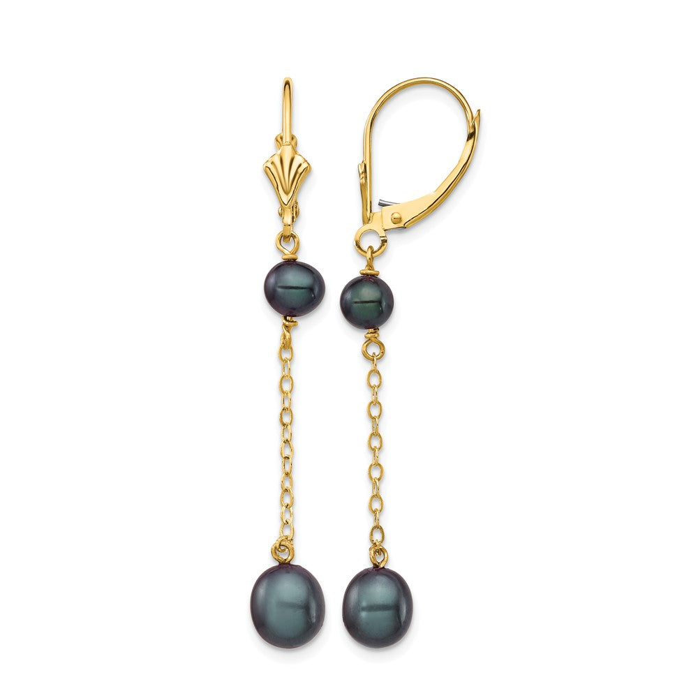 14K 5-7mm Black Rice Freshwater Cultured Pearl Leverback Earrings