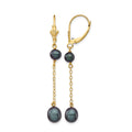 14K 5-7mm Black Rice Freshwater Cultured Pearl Leverback Earrings