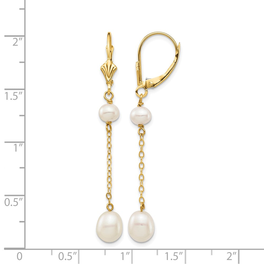 14K 5-7mm White Rice Freshwater Cultured Pearl Leverback Earrings