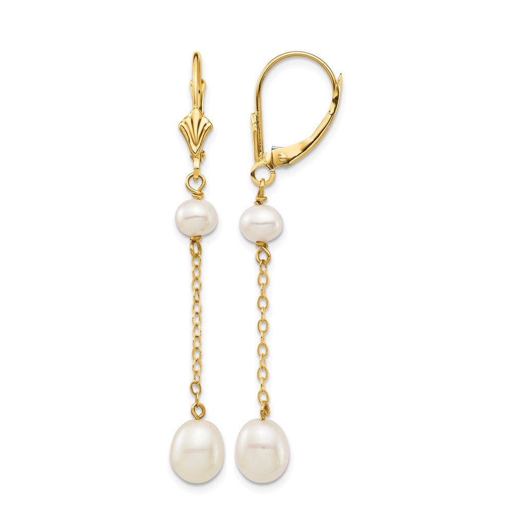 14K 5-7mm White Rice Freshwater Cultured Pearl Leverback Earrings