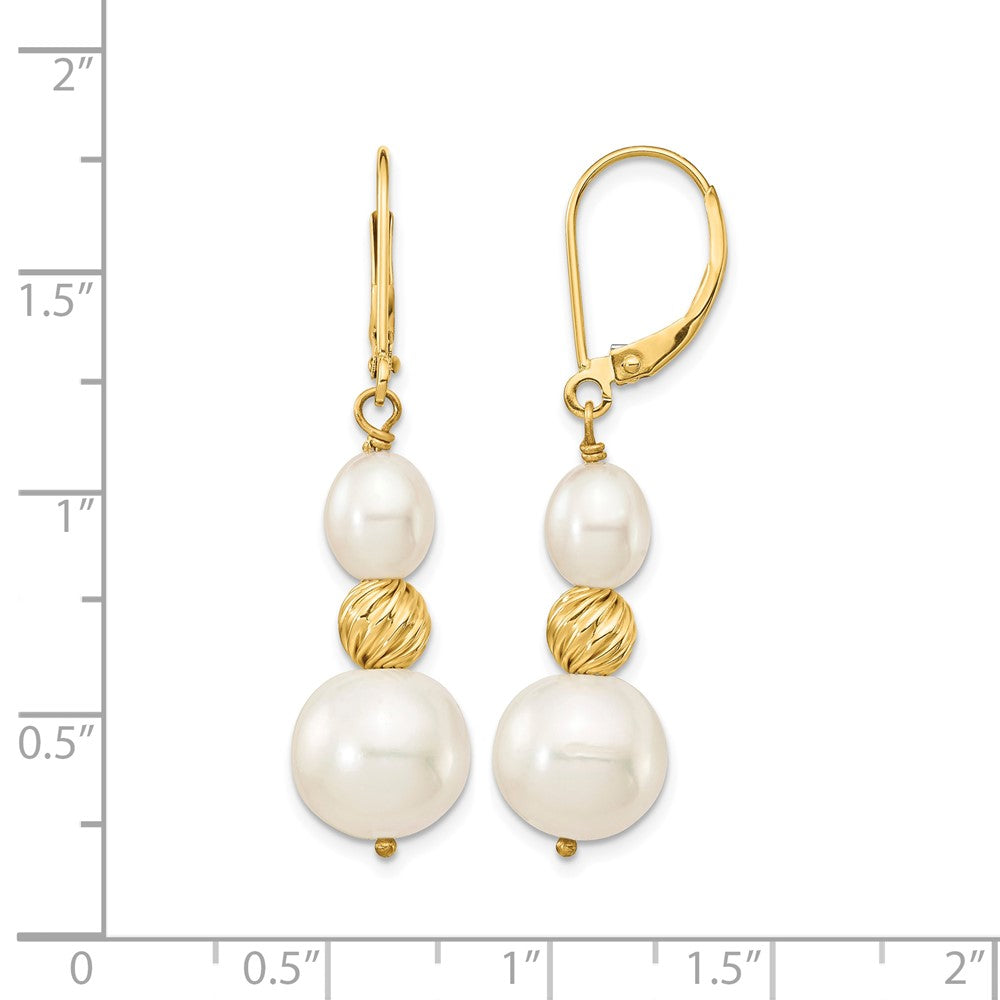 14K 6-10mm White Freshwater Cultured Pearl D/C Bead Leverback Earrings
