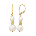 14K 6-10mm White Freshwater Cultured Pearl D/C Bead Leverback Earrings