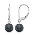 14K White Gold 7-8mm Black Round FWC Pearl Leverback Earrings