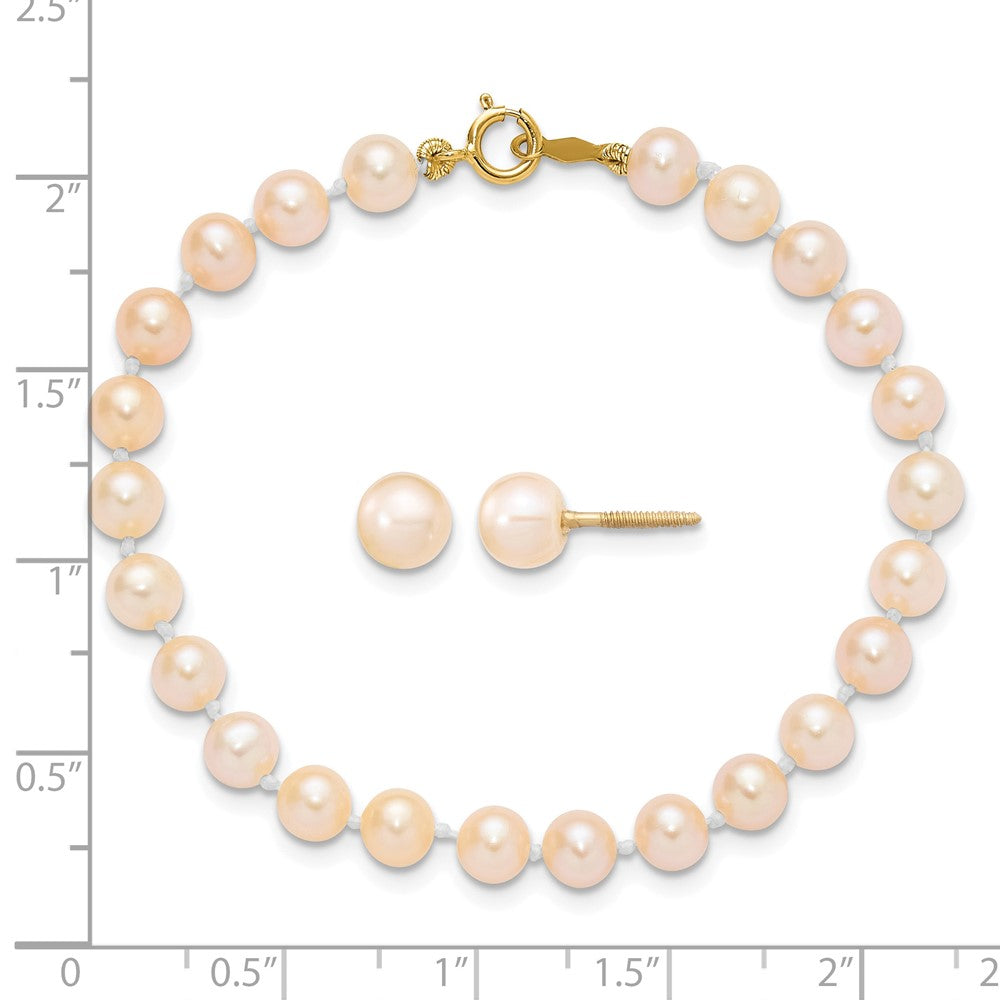 14K Madi K 4-5mm Pink FW Cultured Pearl 5.5\\" Bracelet & Earrings Set"