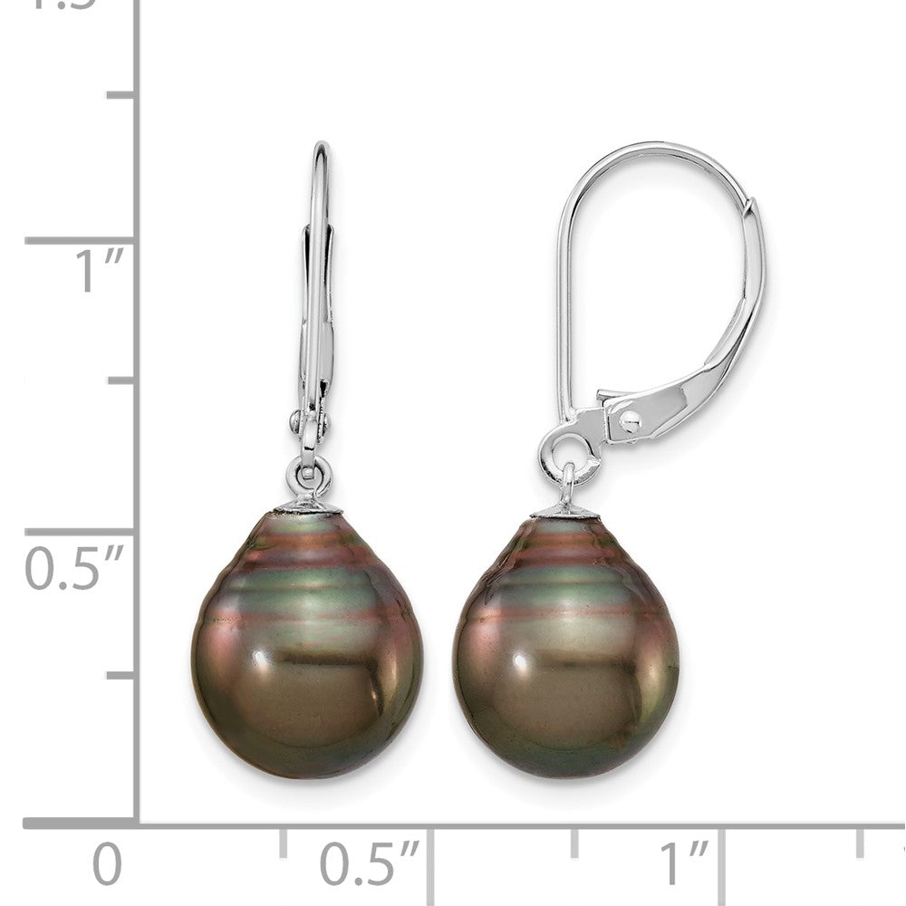 14K WG 10-11mm Teardrop Saltwater Cultured Tahitian Leverback Earrings