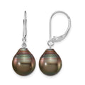 14K WG 10-11mm Teardrop Saltwater Cultured Tahitian Leverback Earrings