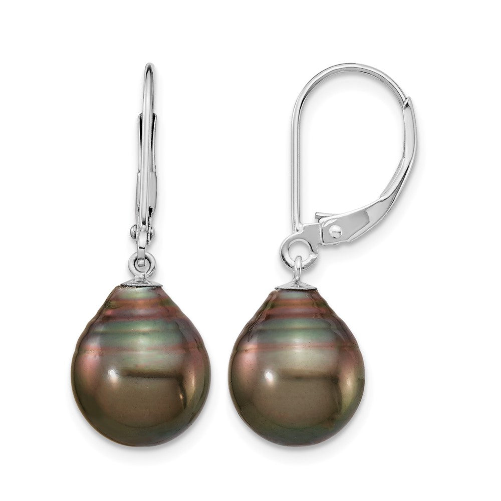 14K WG 10-11mm Teardrop Saltwater Cultured Tahitian Leverback Earrings