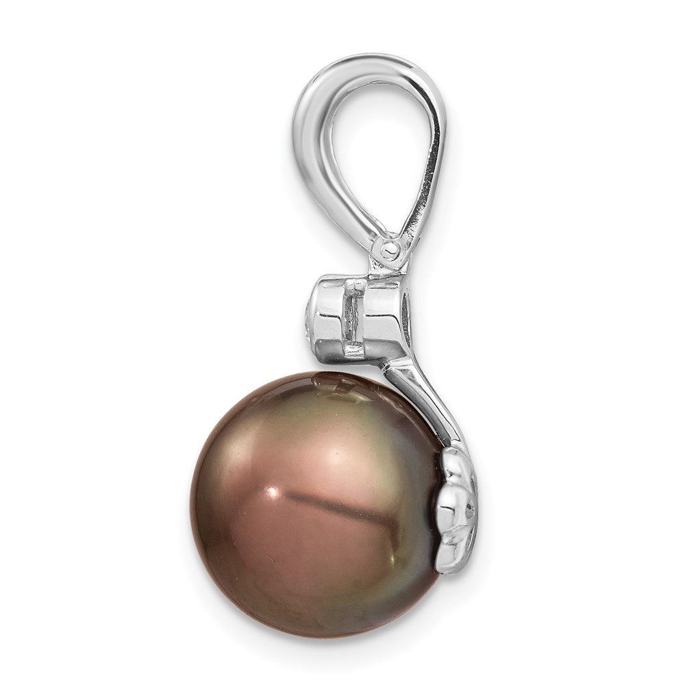 14K WG 10-11mm Round Saltwater Cultured Tahitian Pearl .07ct Dia. Pendant
