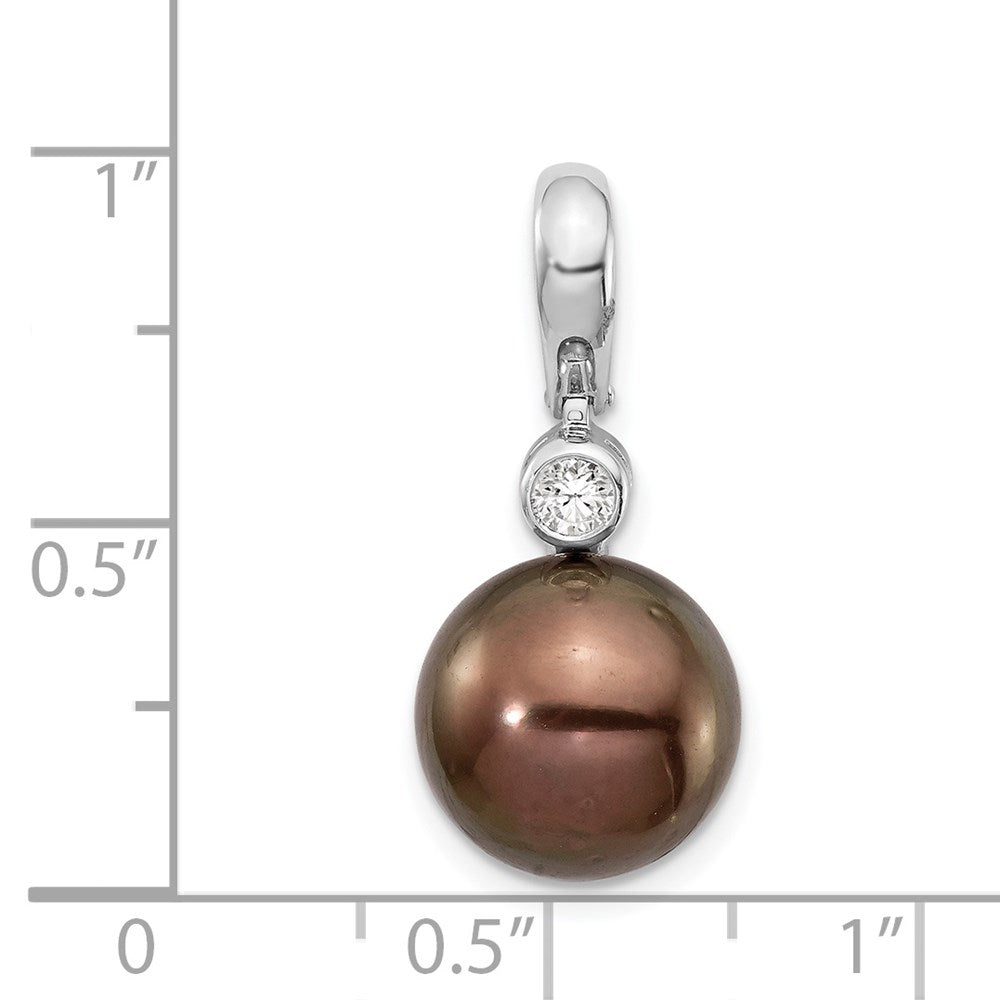14K WG 10-11mm Round Saltwater Cultured Tahitian Pearl .07ct Dia. Pendant