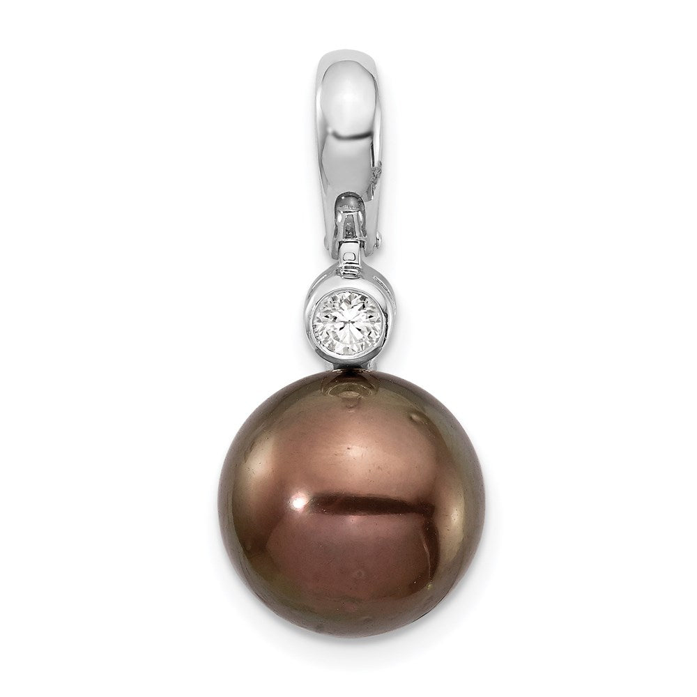 14K WG 10-11mm Round Saltwater Cultured Tahitian Pearl .07ct Dia. Pendant