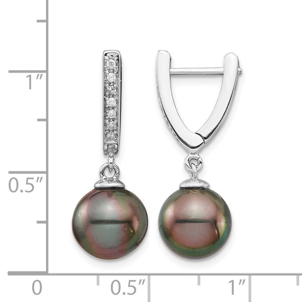 14K WG 9-10mm Round Saltwater Cultured Tahitian Pearl Diam Dangle Earrings