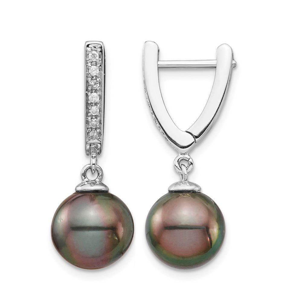 14K WG 9-10mm Round Saltwater Cultured Tahitian Pearl Diam Dangle Earrings