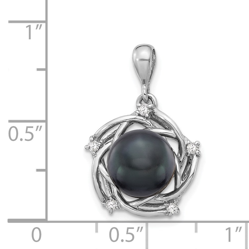 14K WG 8-9mm Round Saltwater Cultured Tahitian Pearl .075ct Dia. Pendant