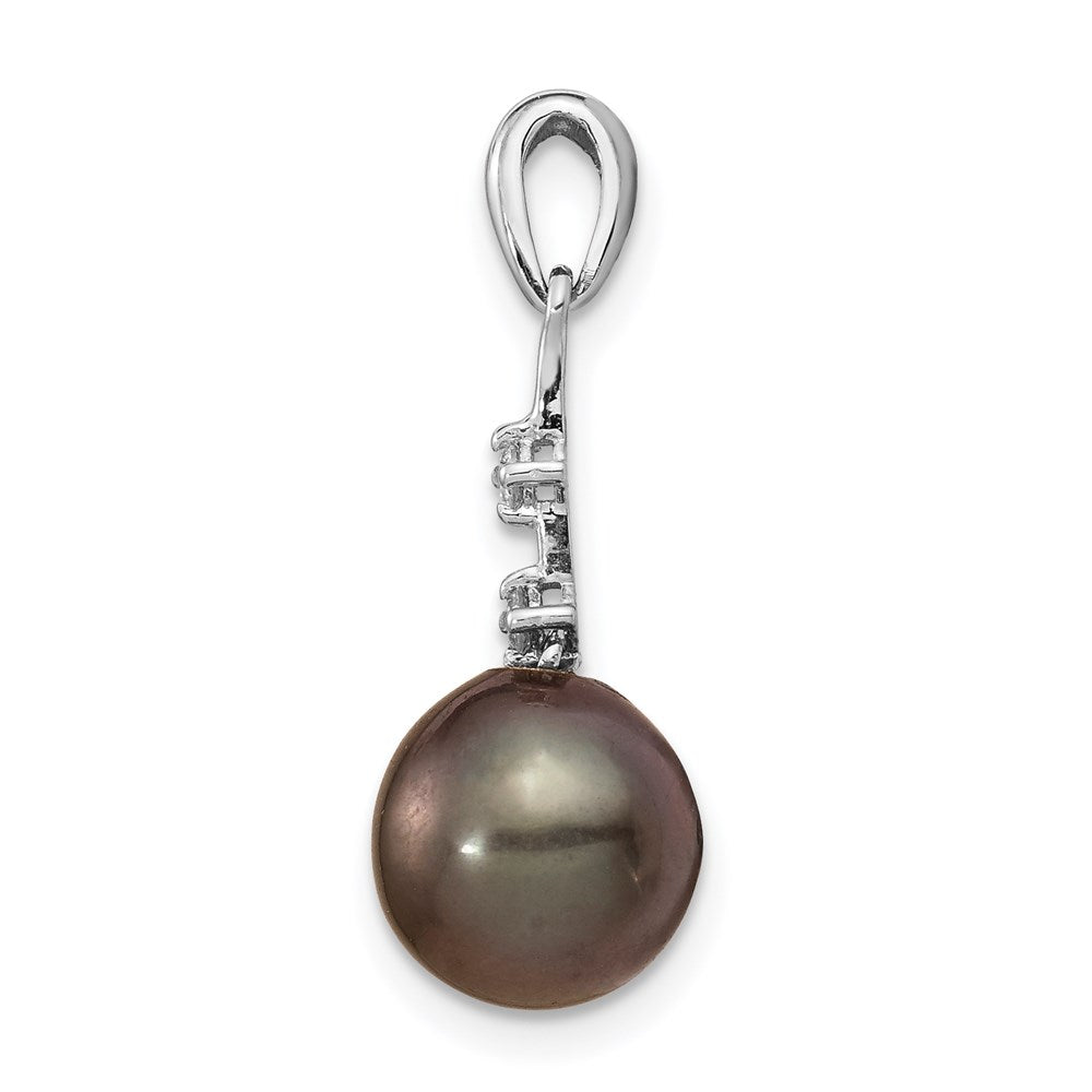 14K WG 8-9mm Teardrop Saltwater Cultured Tahitian Pearl .04ct Dia. Pendant