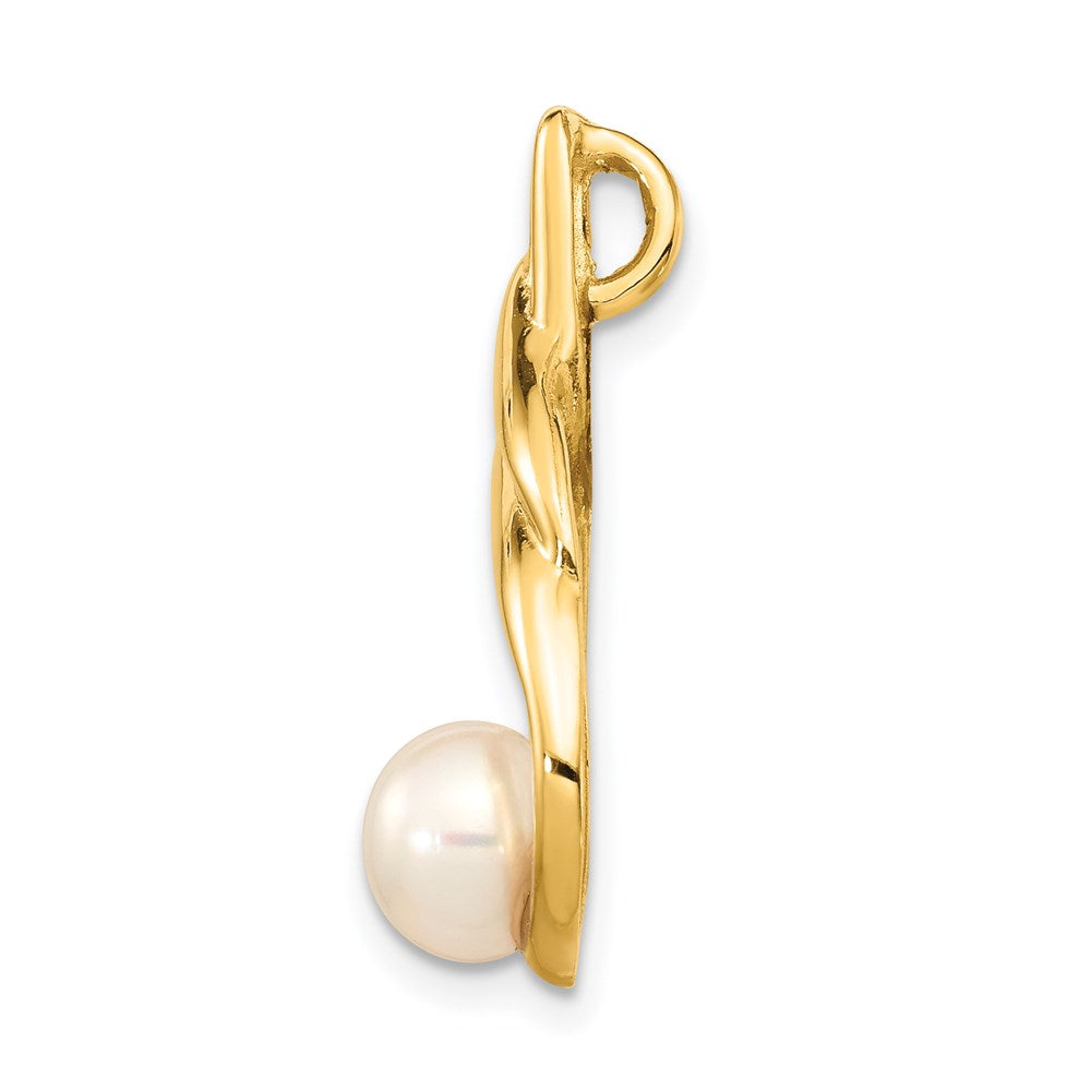 14K 6-7mm White Button Freshwater Cultured Pearl Pendant Chain Slide