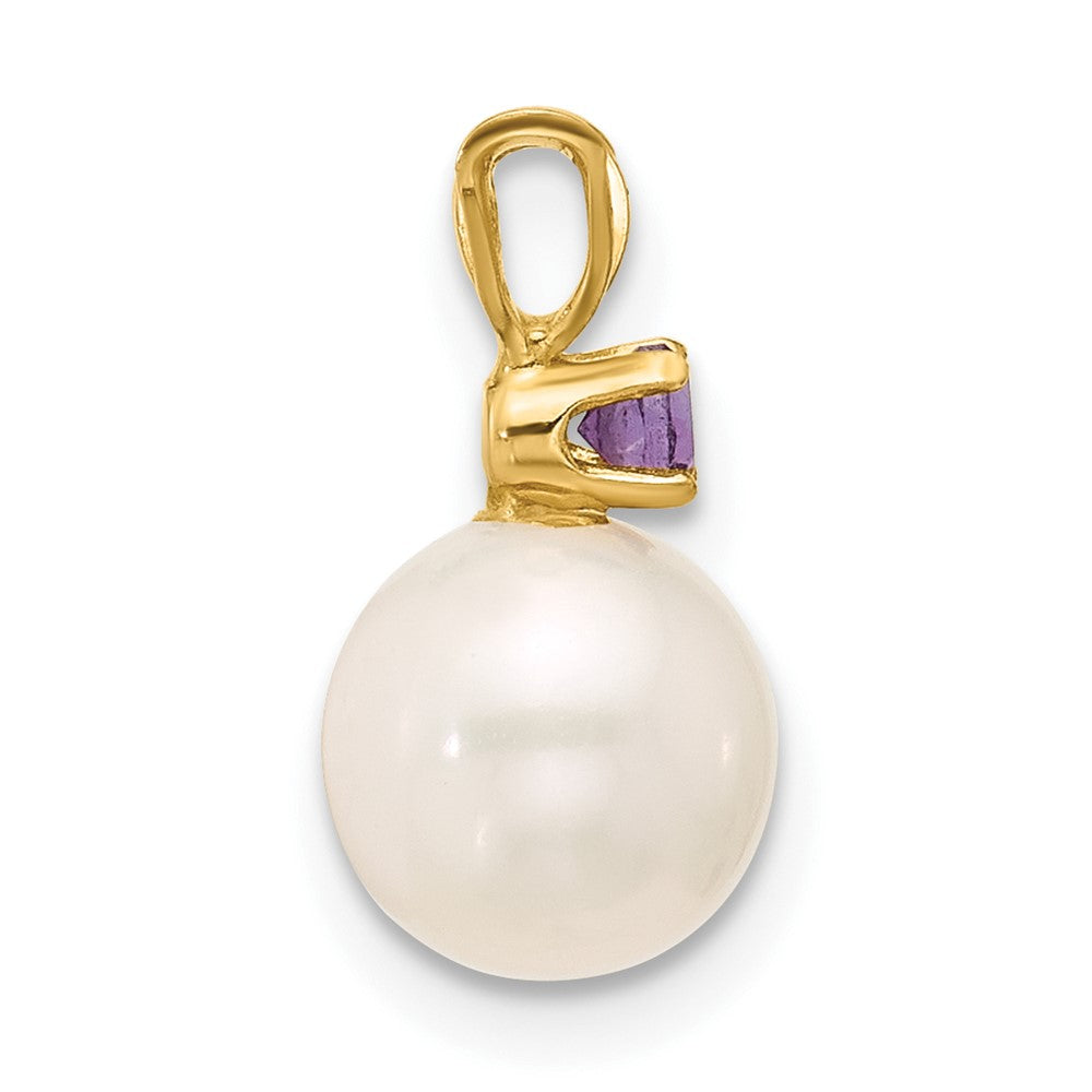 14K 7-7.5mm White Round FWC Pearl Amethyst Pendant