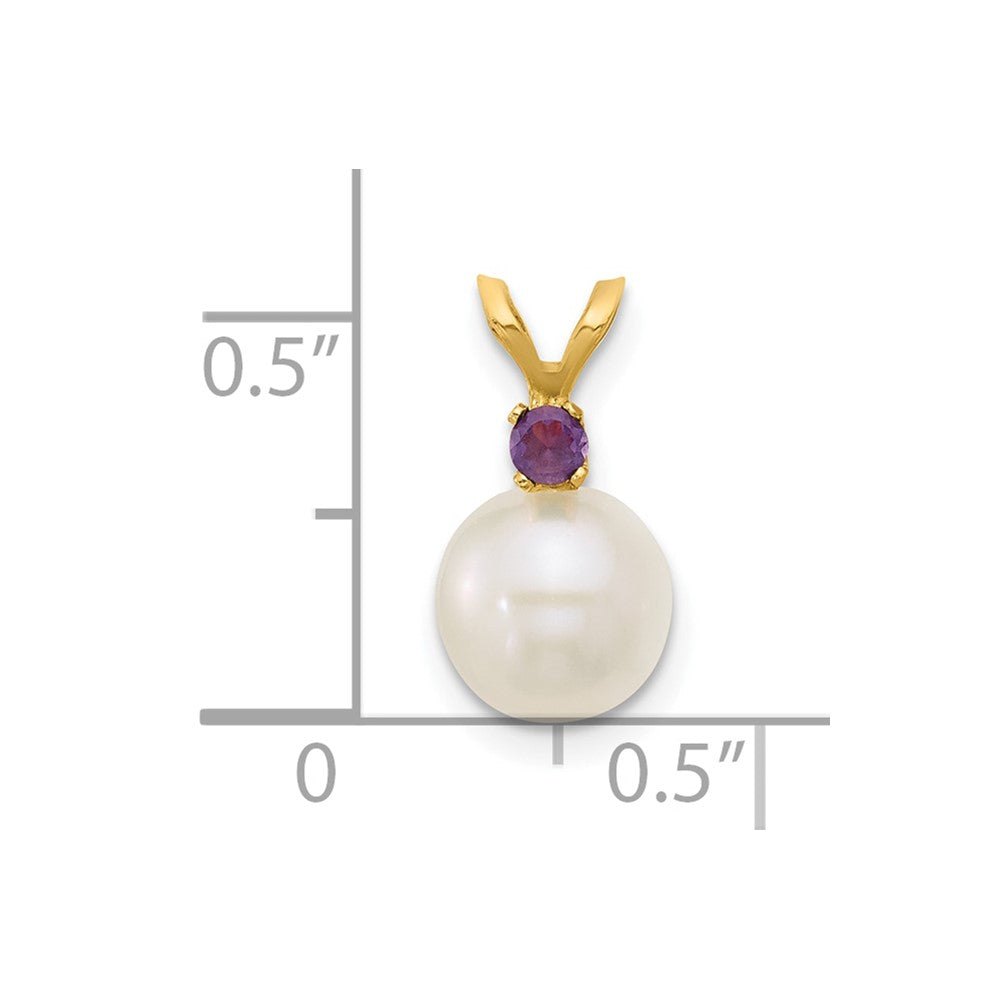14K 7-7.5mm White Round FWC Pearl Amethyst Pendant