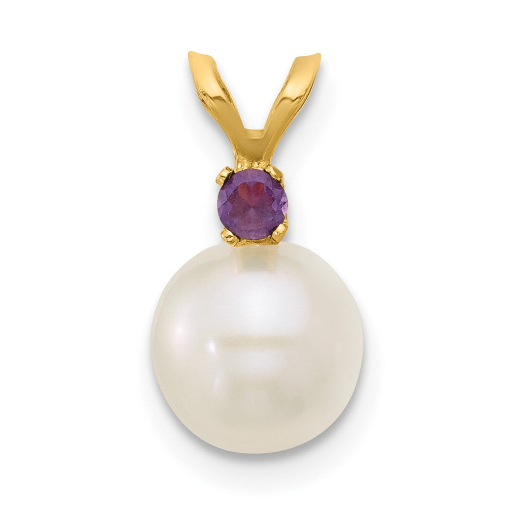 14K 7-7.5mm White Round FWC Pearl Amethyst Pendant