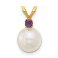 14K 7-7.5mm White Round FWC Pearl Amethyst Pendant