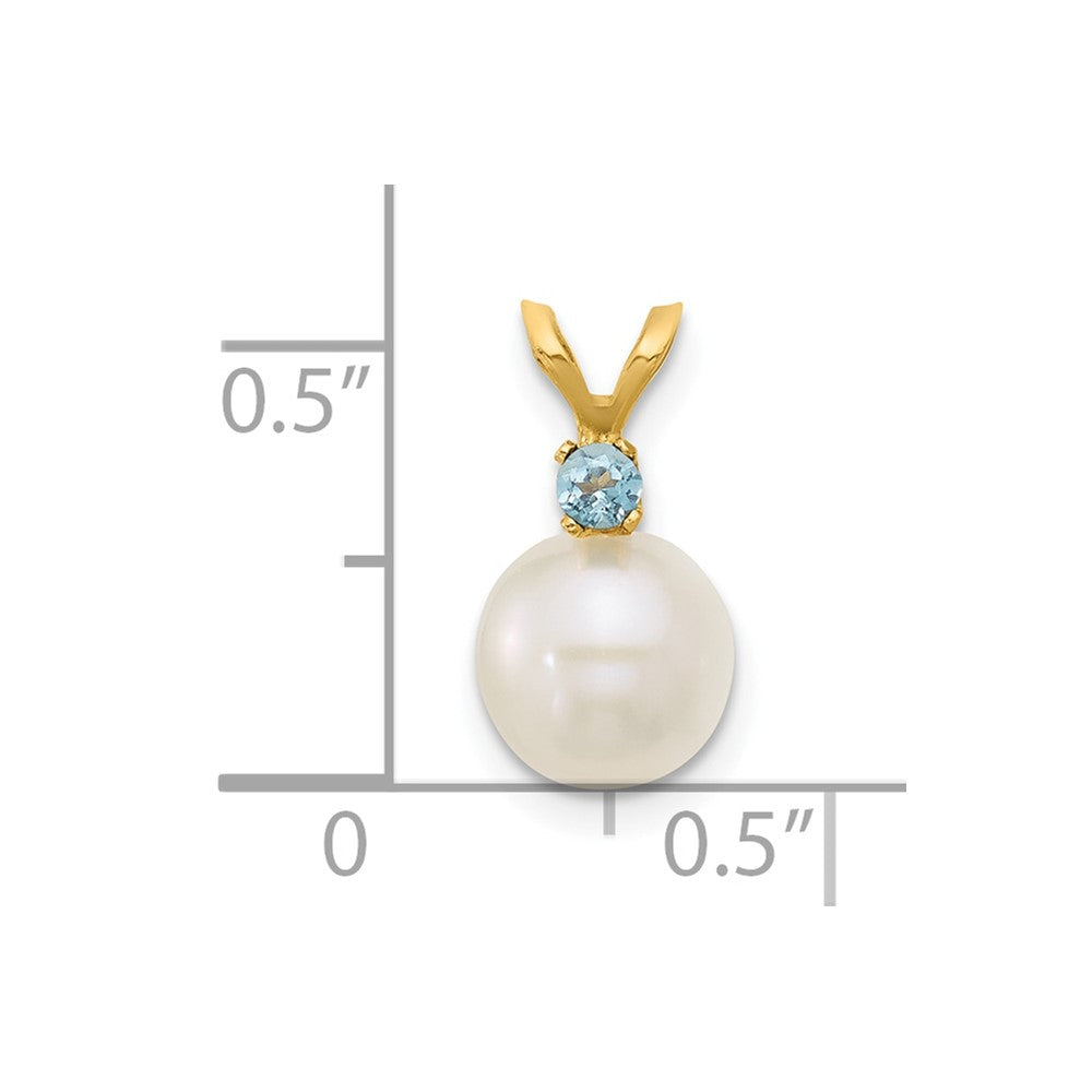 14K 7-7.5mm White Round FWC Pearl Swiss Blue Topaz Pendant