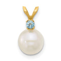 14K 7-7.5mm White Round FWC Pearl Swiss Blue Topaz Pendant