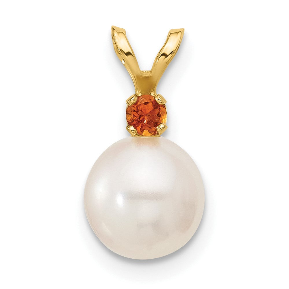 14K 7-7.5mm White Round FWC Pearl Citrine Pendant