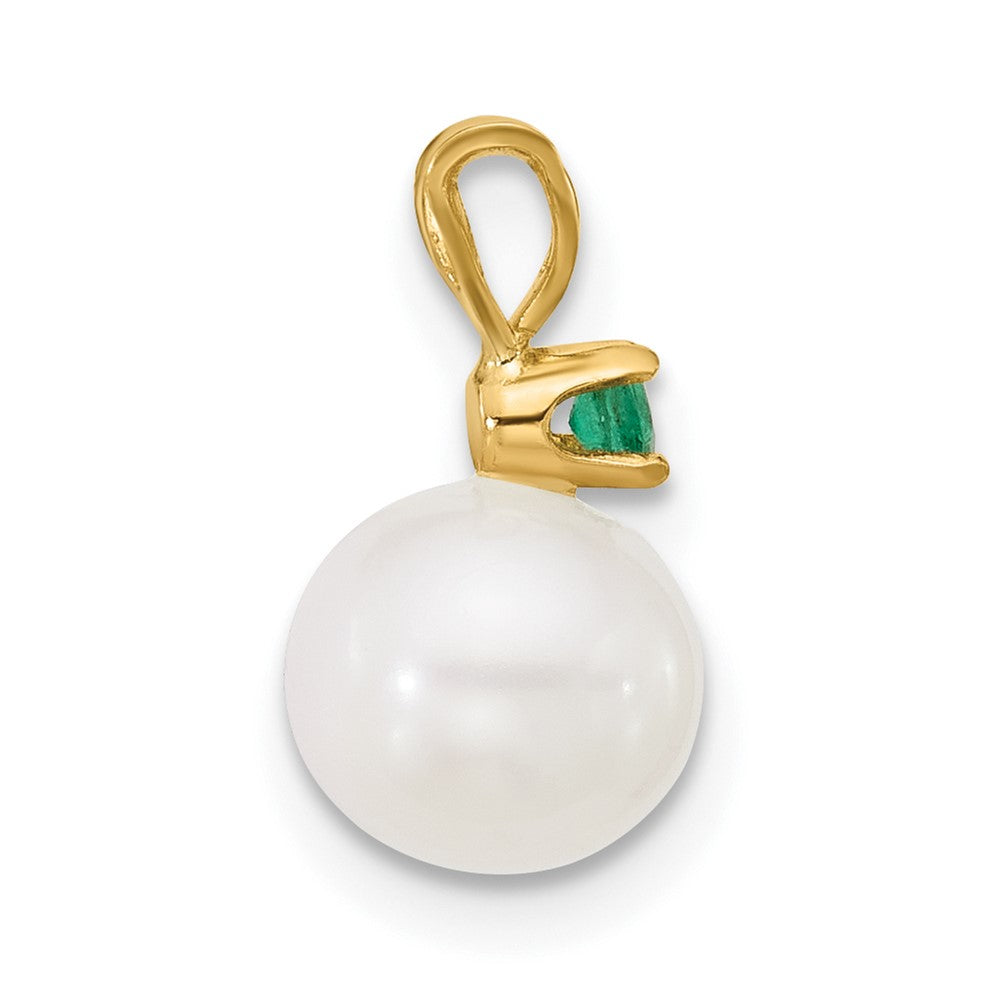 14K 7-7.5mm White Round FWC Pearl Emerald Pendant