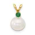 14K 7-7.5mm White Round FWC Pearl Emerald Pendant