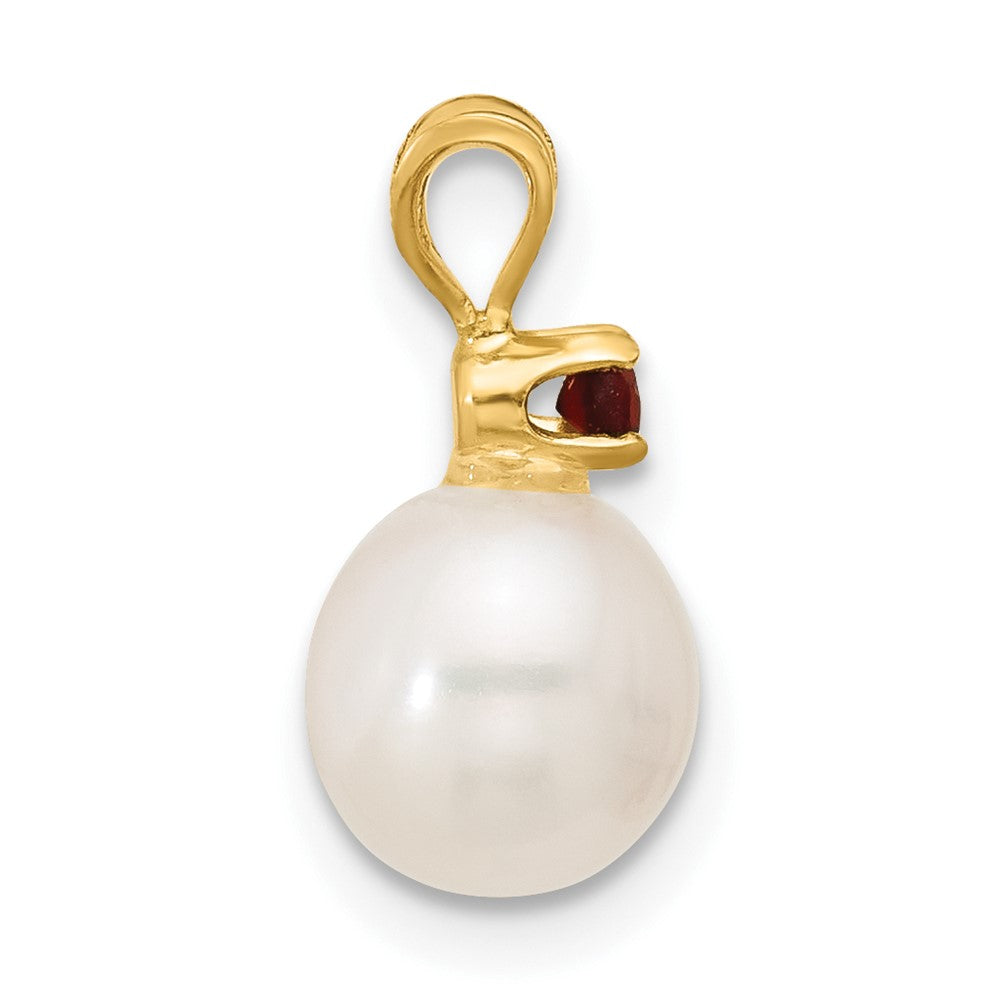 14K 7-7.5mm White Round FWC Pearl Garnet Pendant