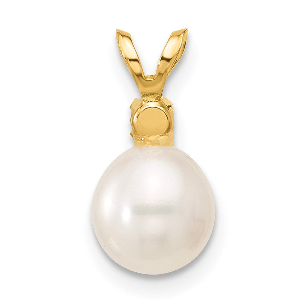 14K 7-7.5mm White Round FWC Pearl Garnet Pendant